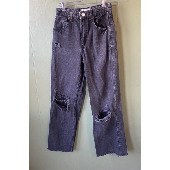 Zara Jeans Womens Sz 2 High Rise Black Distressed Wide Leg Denim Raw Hem Thrash - Picture 10 of 10